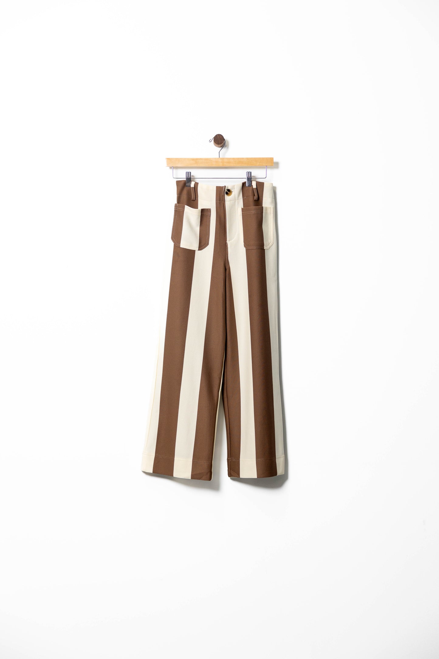 High-Waist Striped Patch Pocket Pants