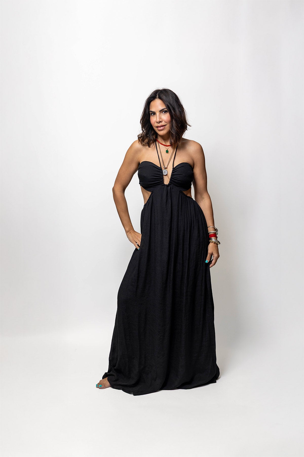 Strapless Boho Tie-Front Maxi Dress