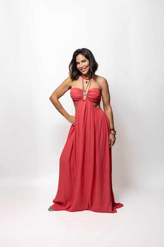 Strapless Boho Tie-Front Maxi Dress