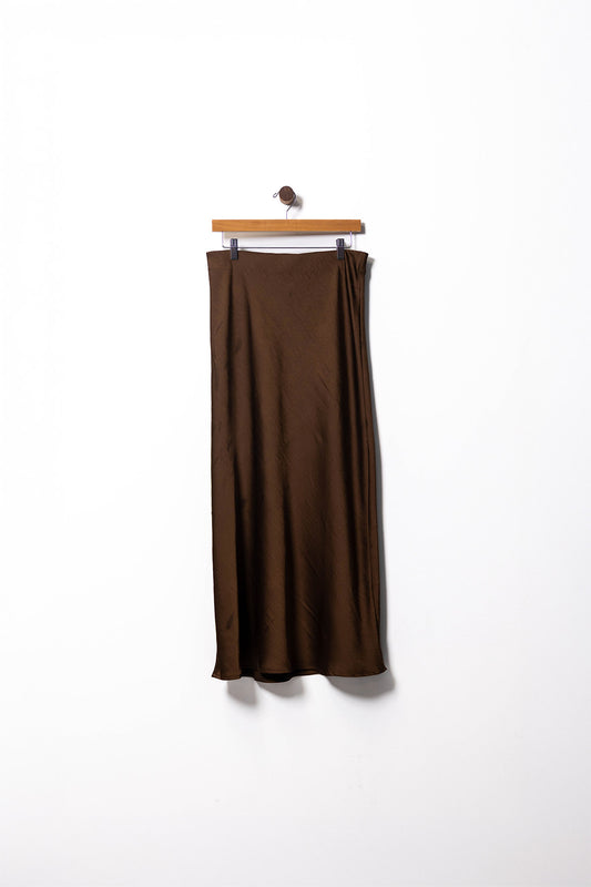 Satin Midi Skirt with Elastic Waist