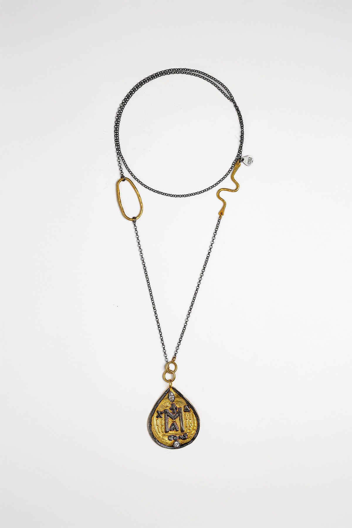 Mixed Metal Teardrop Marian Medallion Necklace