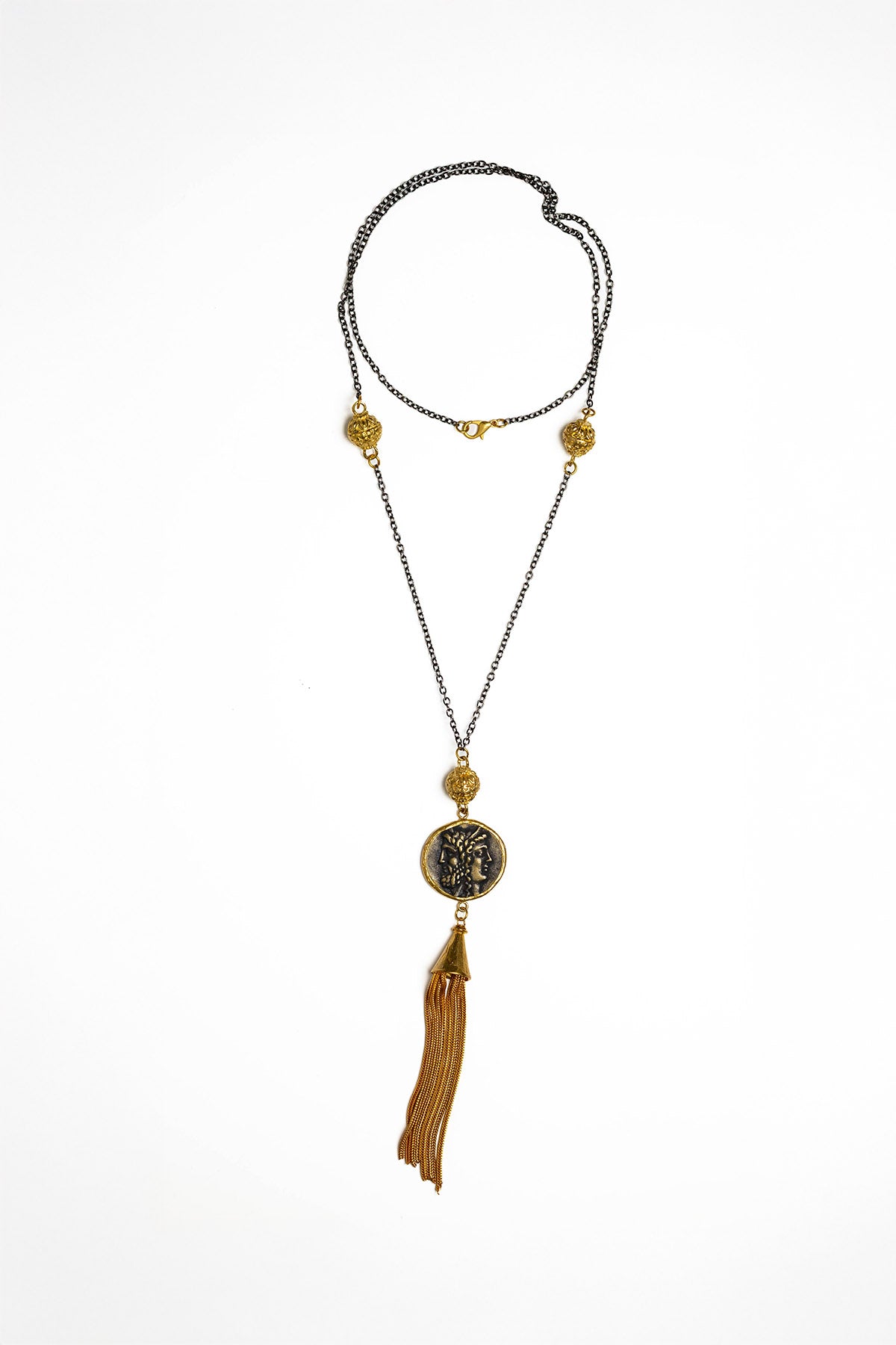 Roman Coin Tassel Drop Necklace