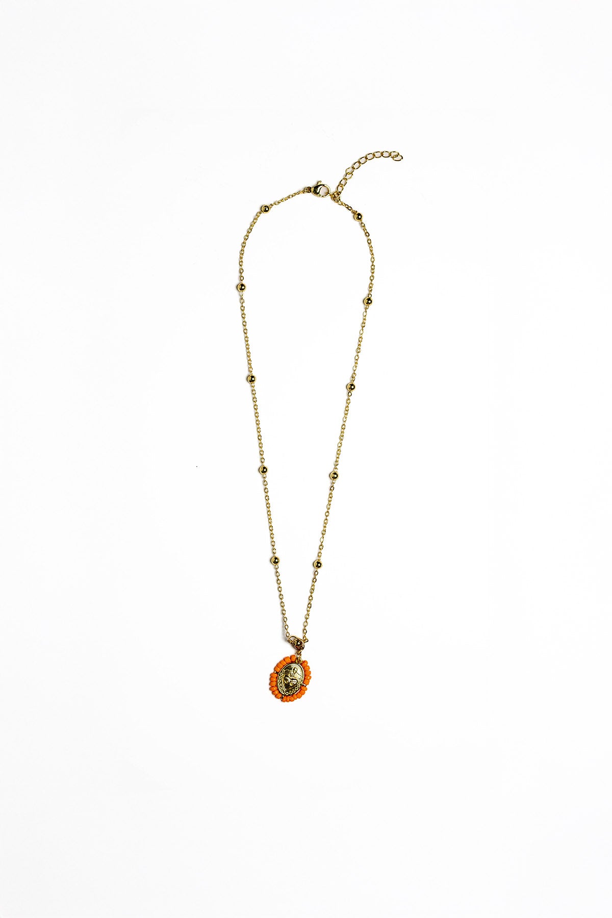Mini Guadalupe Pendant with Orange Beads