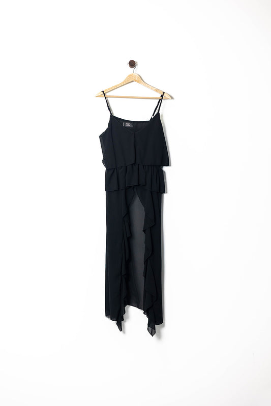 Ruffle Cascade Spaghetti Strap Maxi Dress