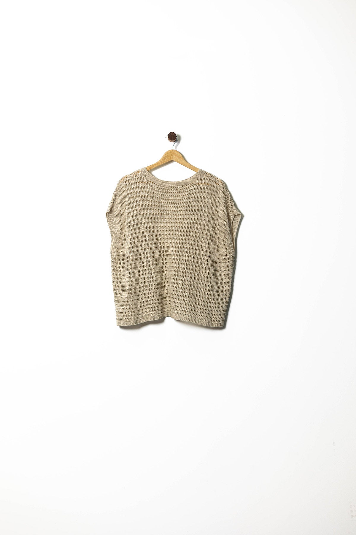 Beige Open-Knit Sleeveless Sweater