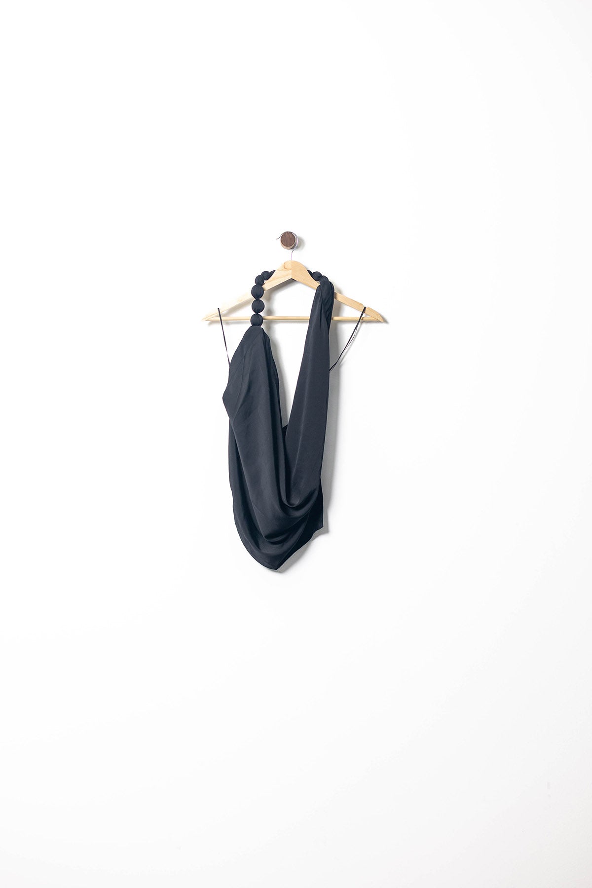 Satin Halter Draped Top with Statement Beads
