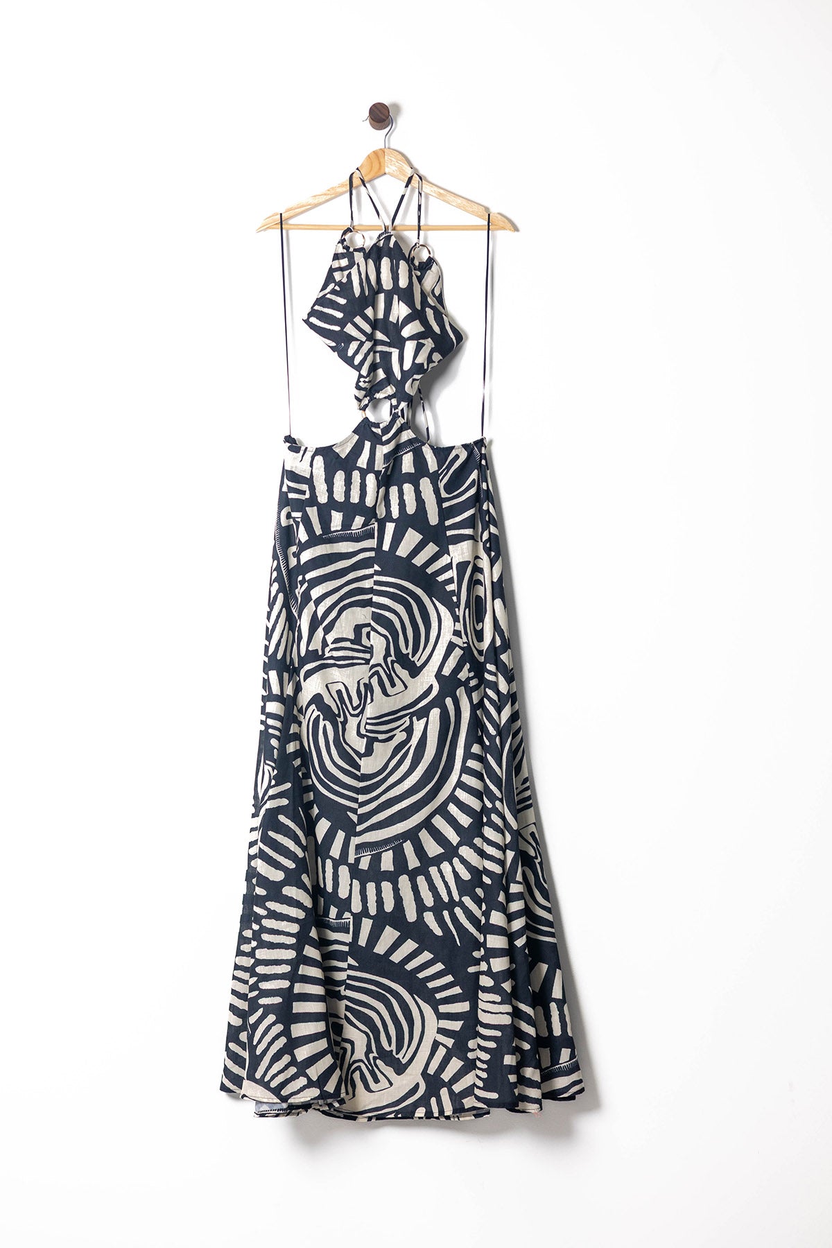 Abstract Print Halter Maxi Dress with Open Back