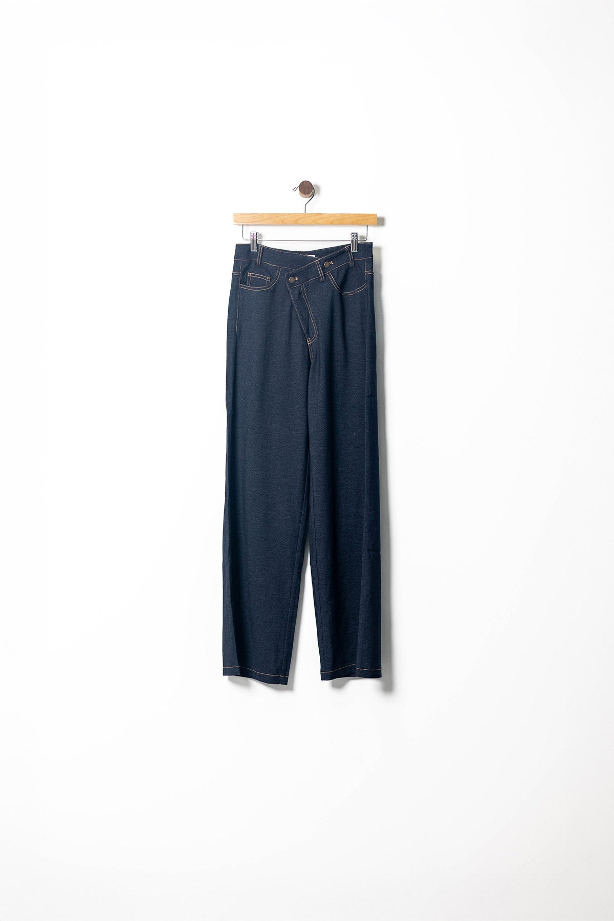 Asymmetrical Button Denim Vest & Belted Pants Set