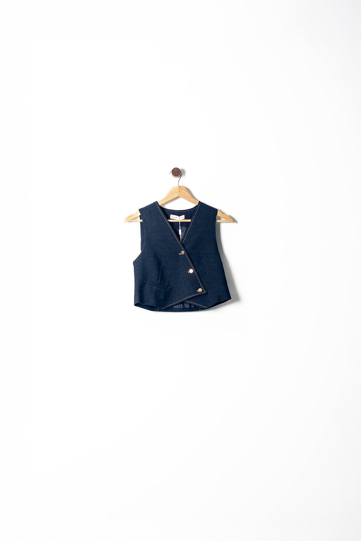 Asymmetrical Button Denim Vest & Belted Pants Set