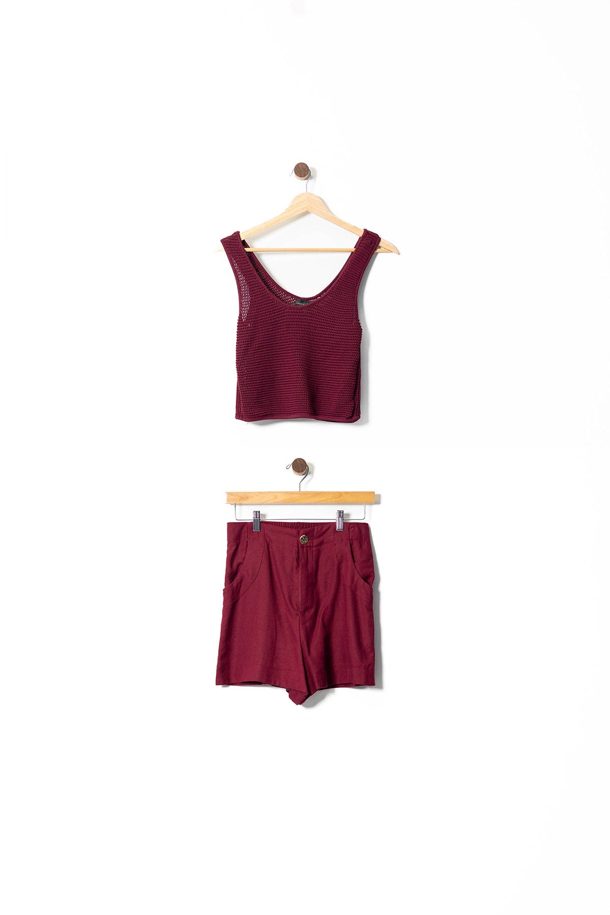 Burgundy Knit Vest Top & Linen Shorts