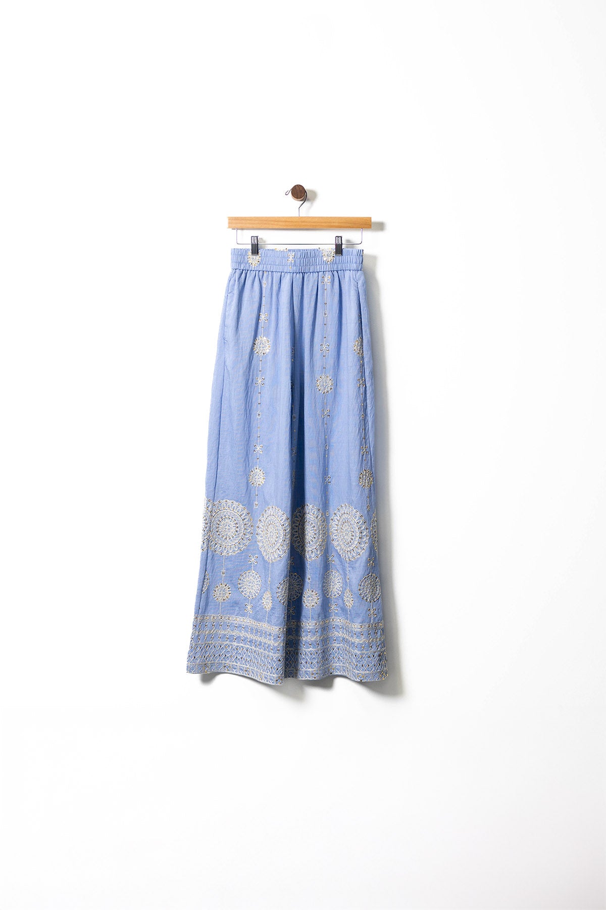 Blue Embroidered Shirt & Wide-Leg Pants Set