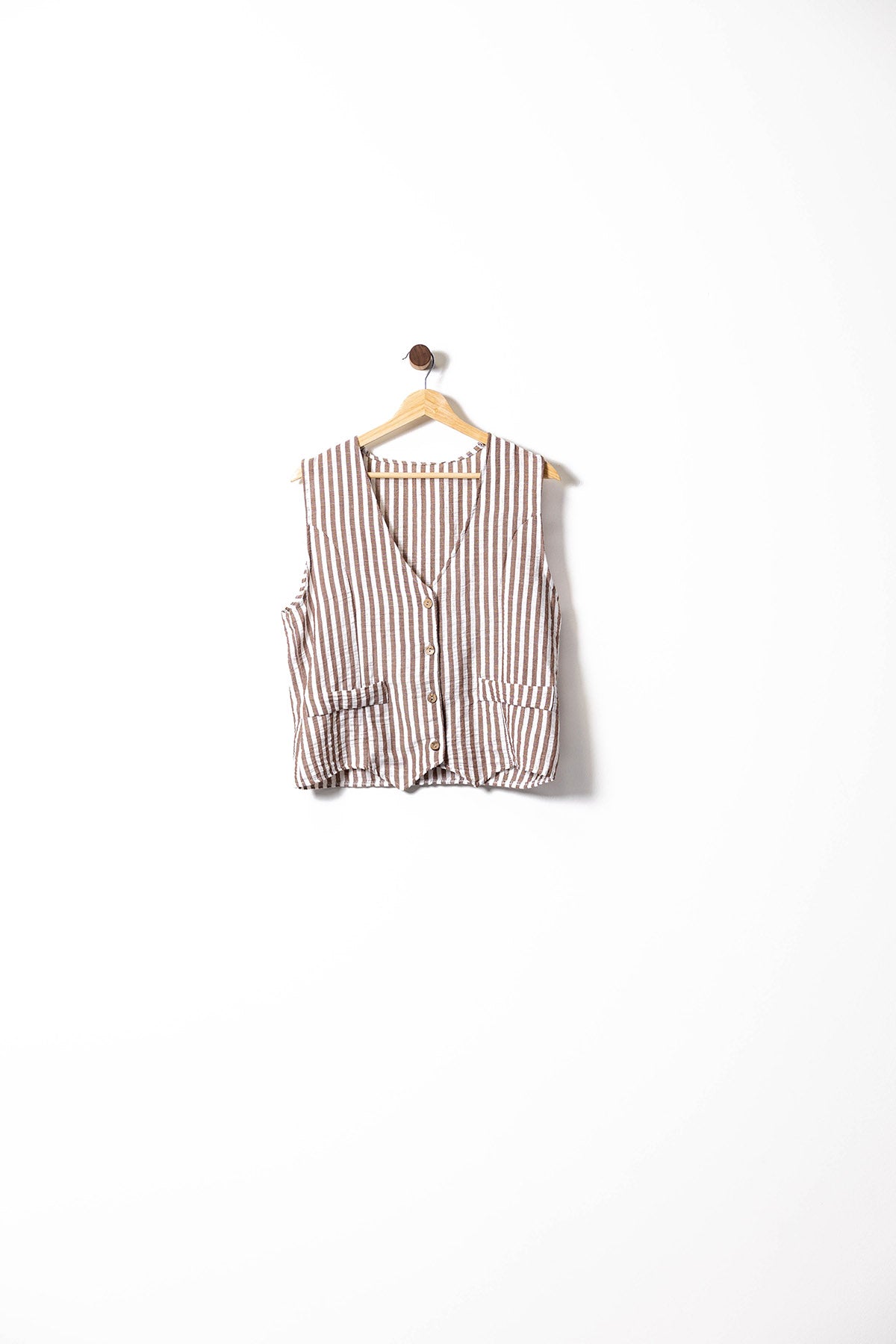 Striped Cotton Button-Up Vest & Pants with Belt
