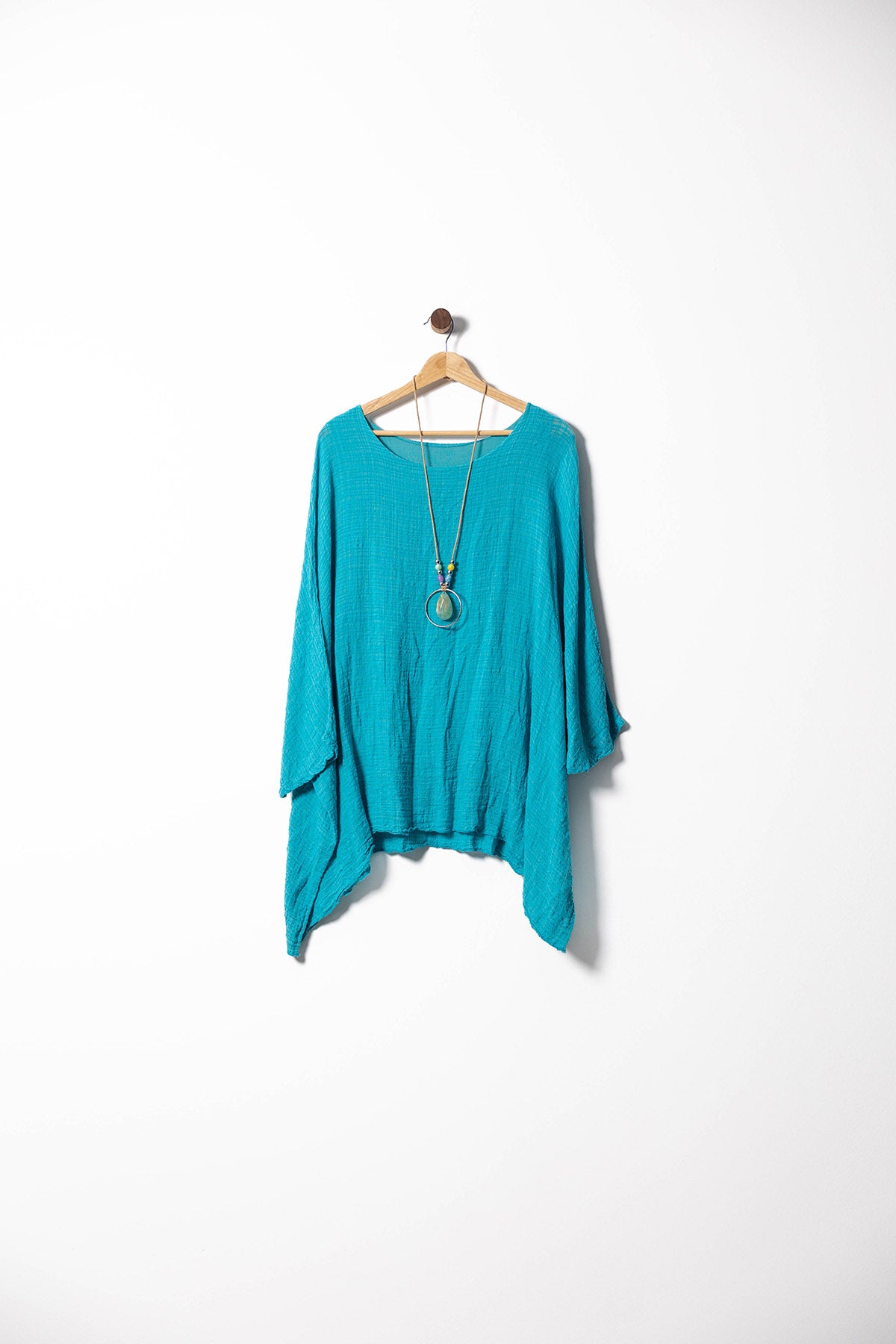 Linen Poncho Blouse with Boho Necklace