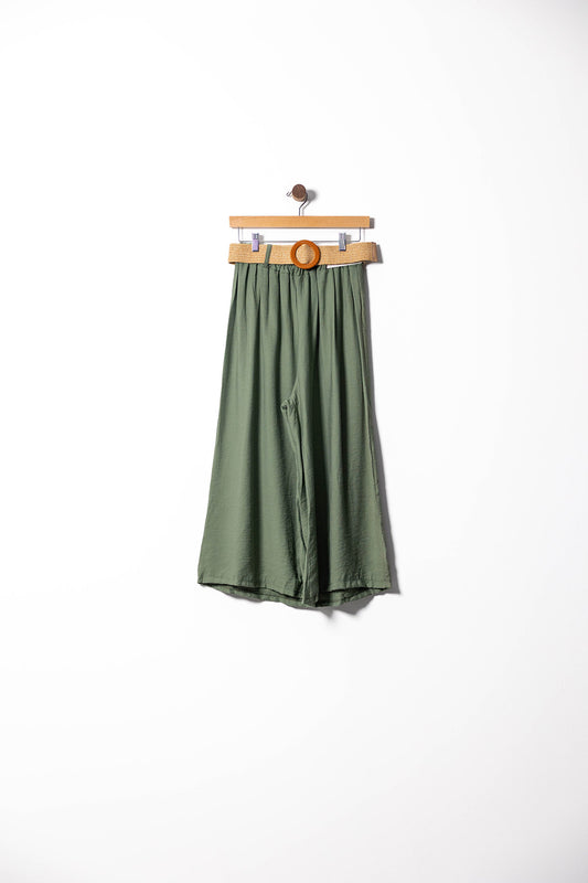 Linen Wide-Leg Pants with Belt