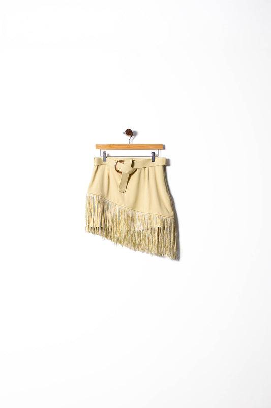 Asymmetrical Fringe Mini Skirt with Belt