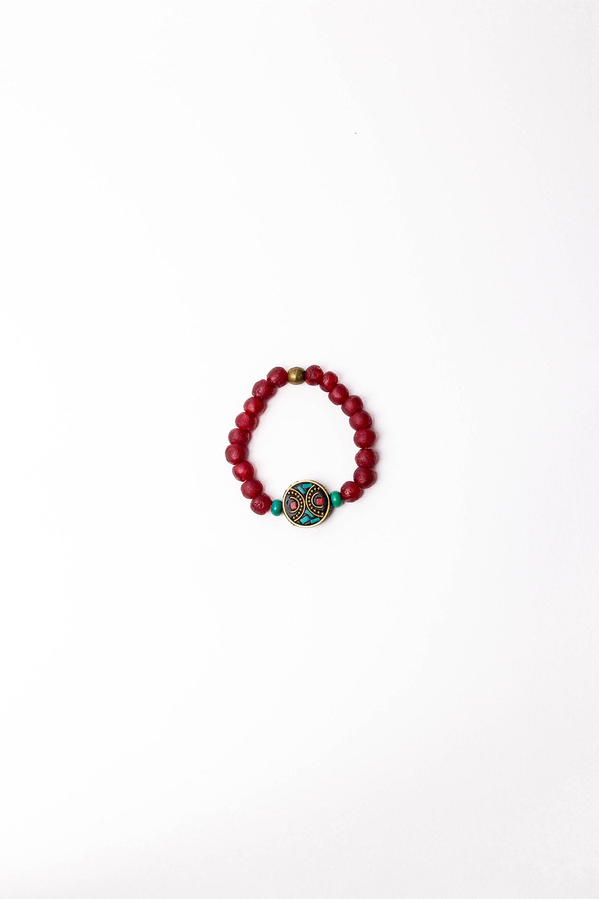 Ethnic Glass Bead Bracelets with Tibetan Centerpiece
