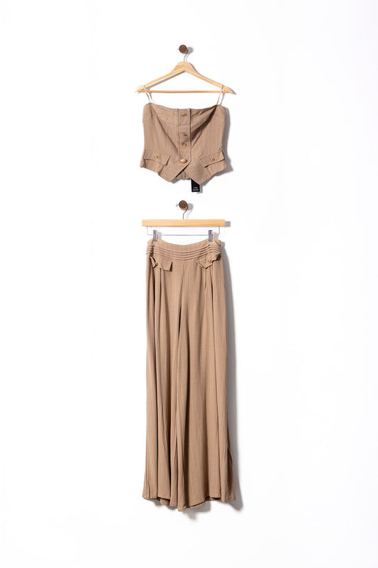 Café Chic Linen Corset & Wide-Leg Pant Set