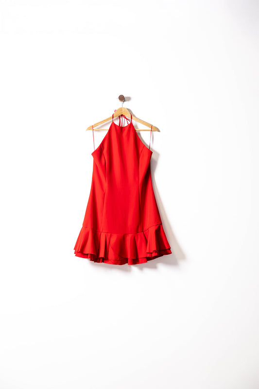 Red Ruffle Halter Mini Dress
