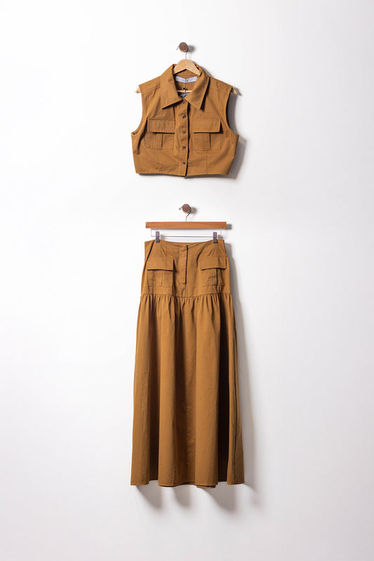 Huntress Safari Chic Vest & Maxi Skirt Set