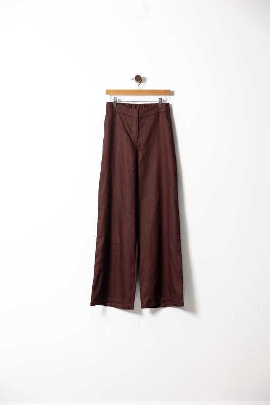 Linen Wide-Leg Pants with Elastic Back