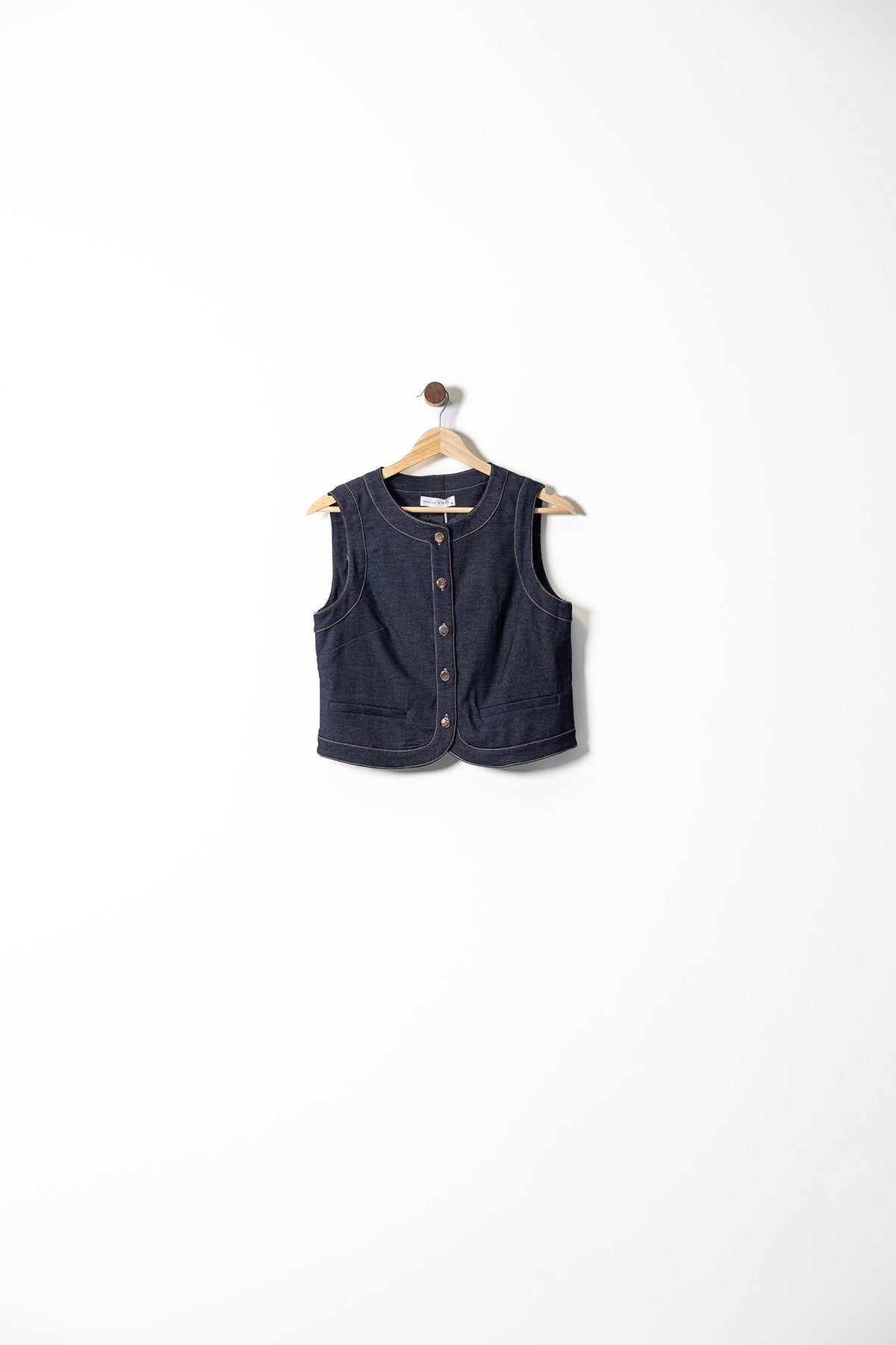 Contrast Trim Denim Vest & Wide-Leg Pants Set