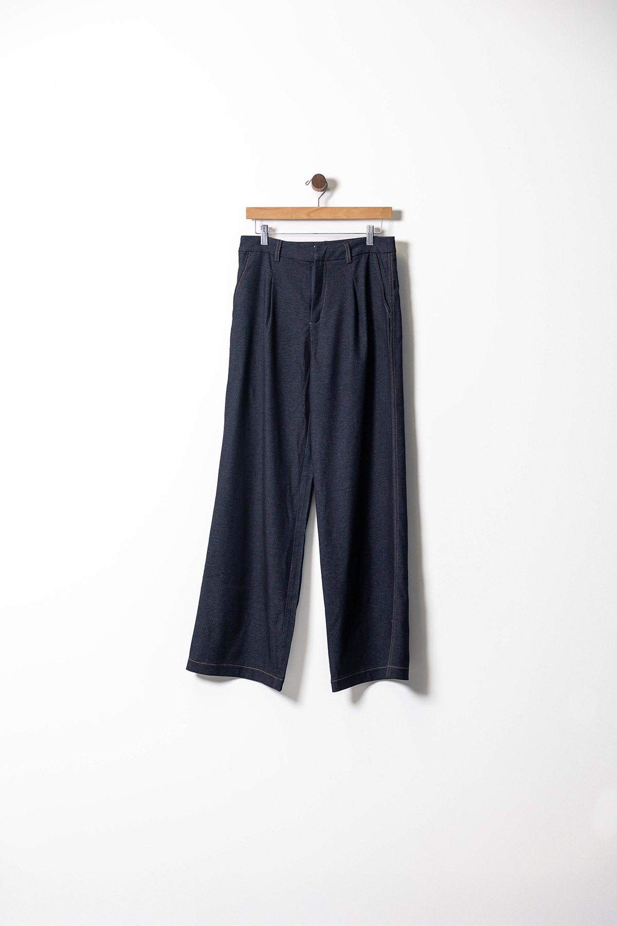 Contrast Trim Denim Vest & Wide-Leg Pants Set