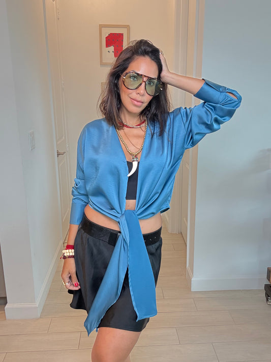 Satin Blouse with Cuffed Sleeves