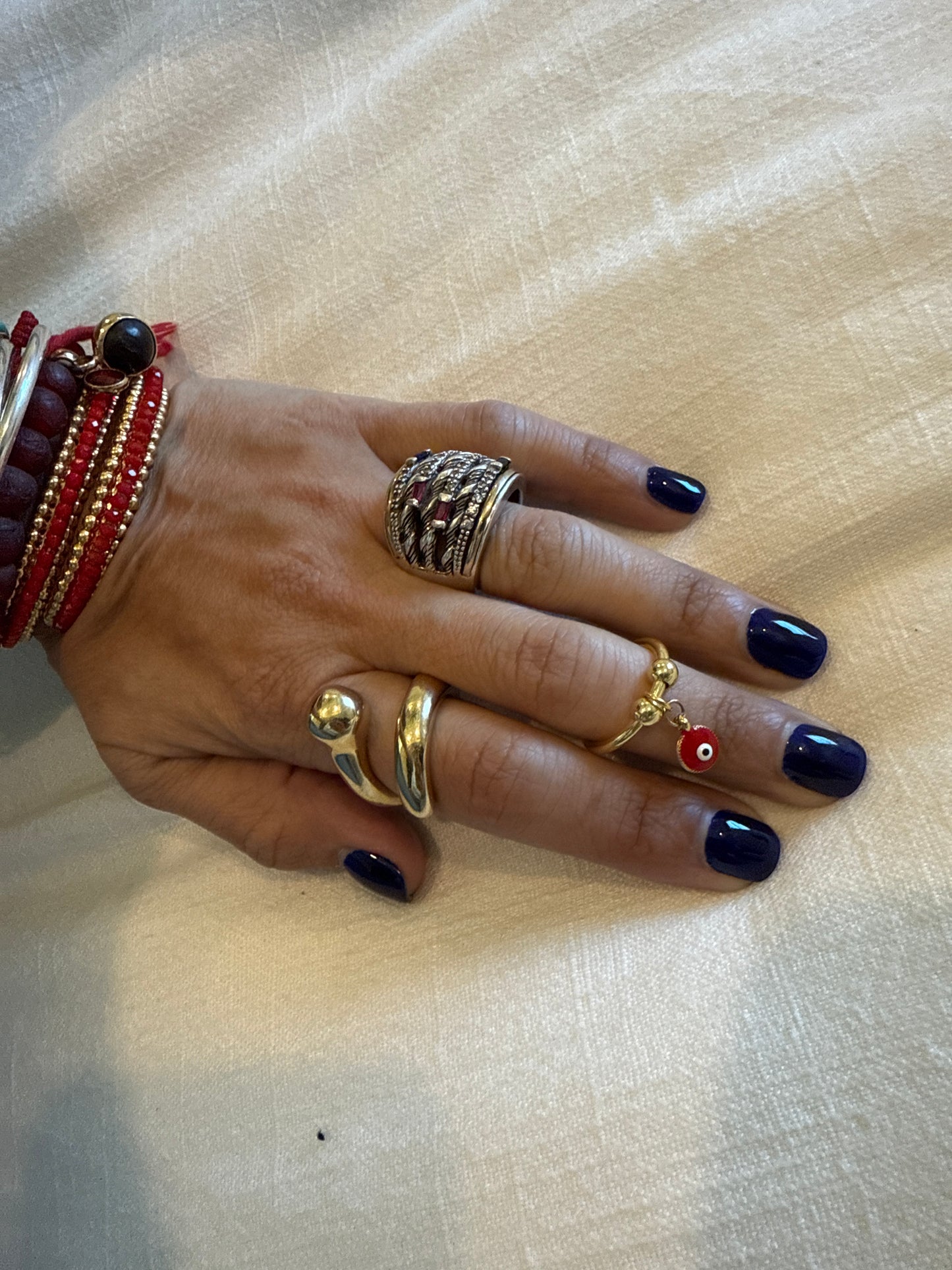 Golden Adjustable Evil Eye Charm Ring