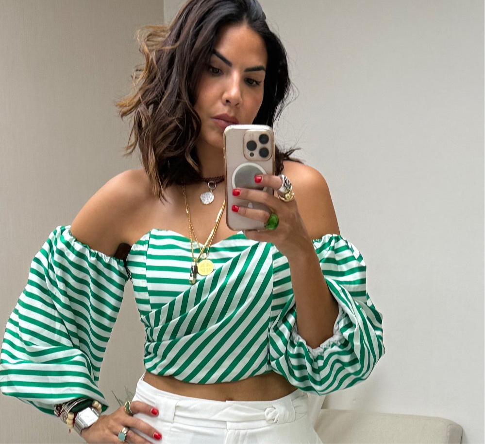 Emerald Stripes Off-Shoulder Top