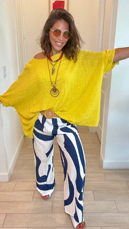 Boho Breeze Printed Wide-Leg Pants with Belt