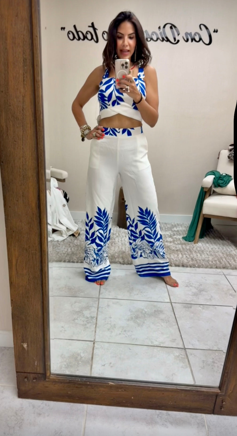 Tropical Blue & White Crop Top
