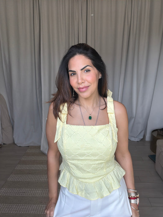 SOLID SHOULDER TIE PEPLUM TOP