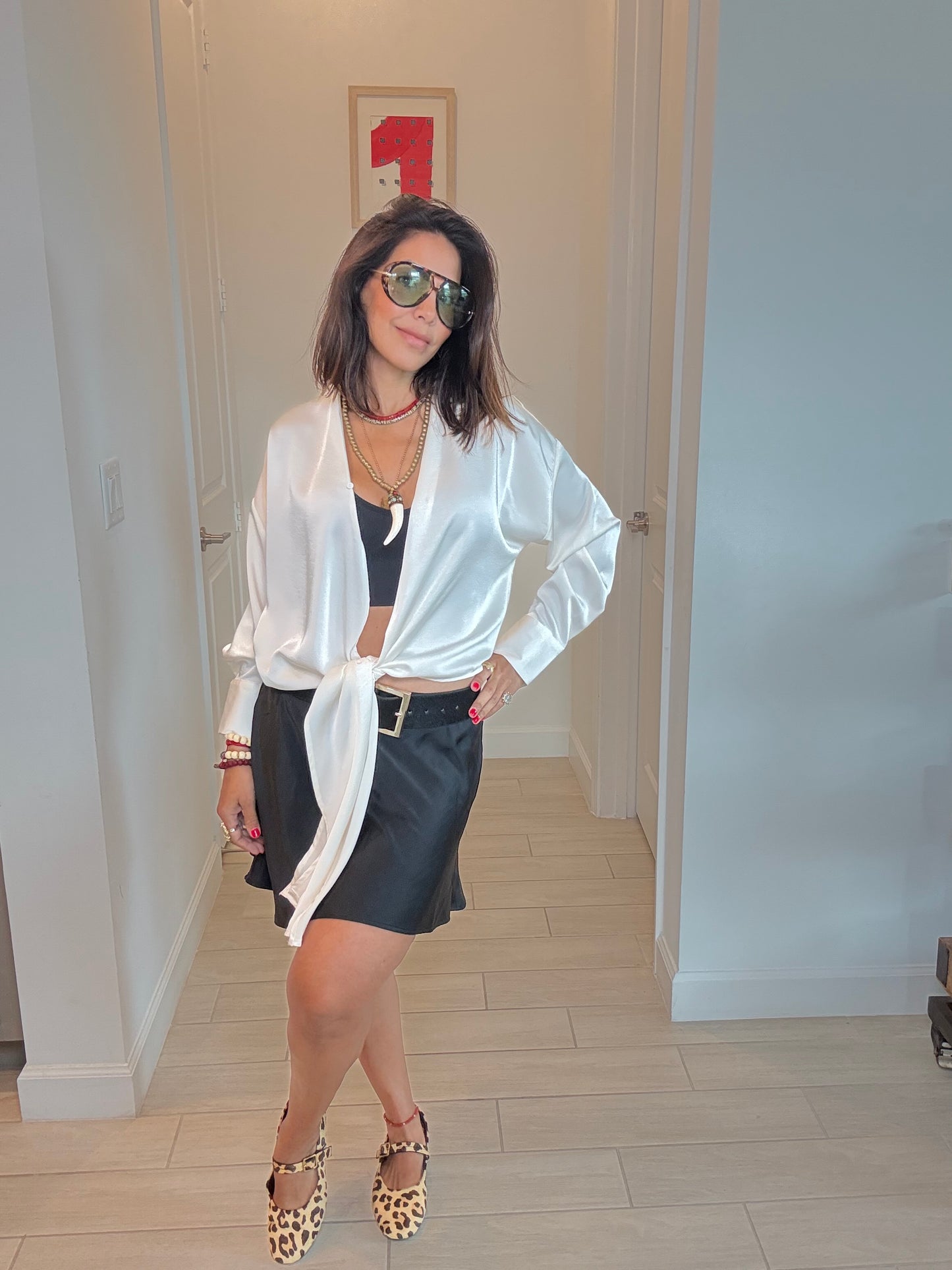 Satin Blouse with Cuffed Sleeves