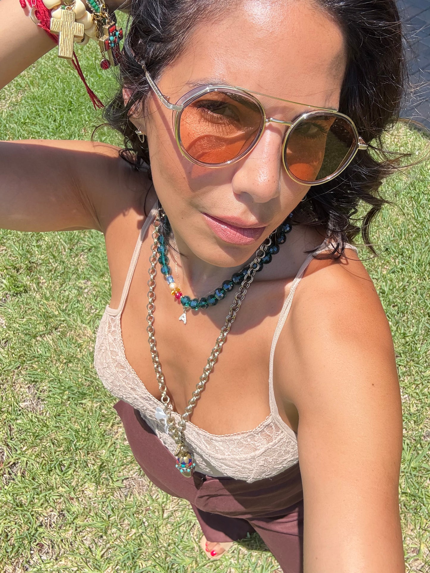 Round Frame Sunglasses with Brown Lenses