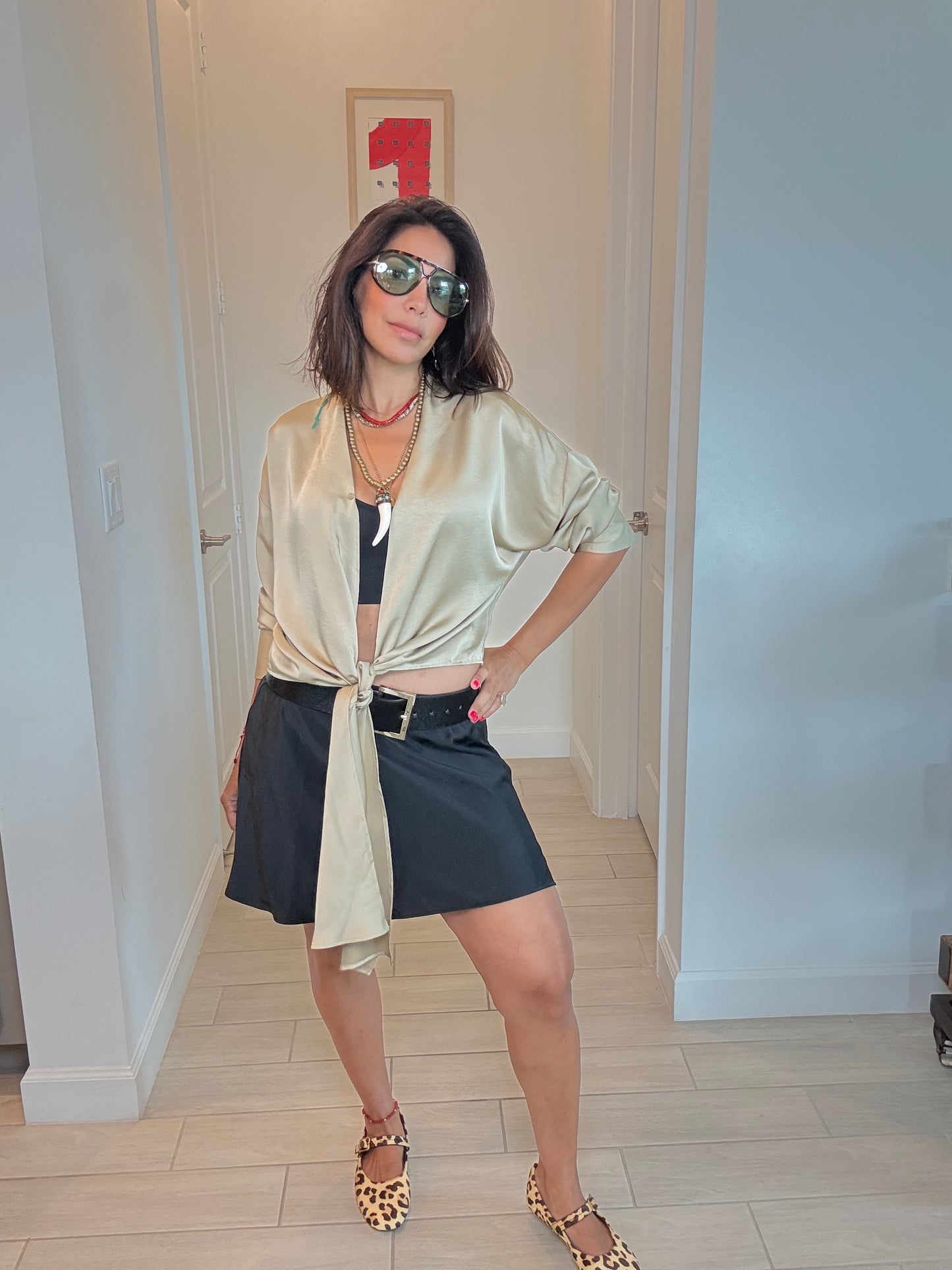 Satin Blouse with Cuffed Sleeves