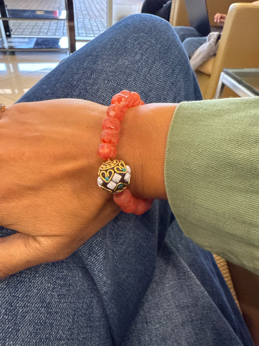 Ethnic Glass Bead Bracelets with Tibetan Centerpiece