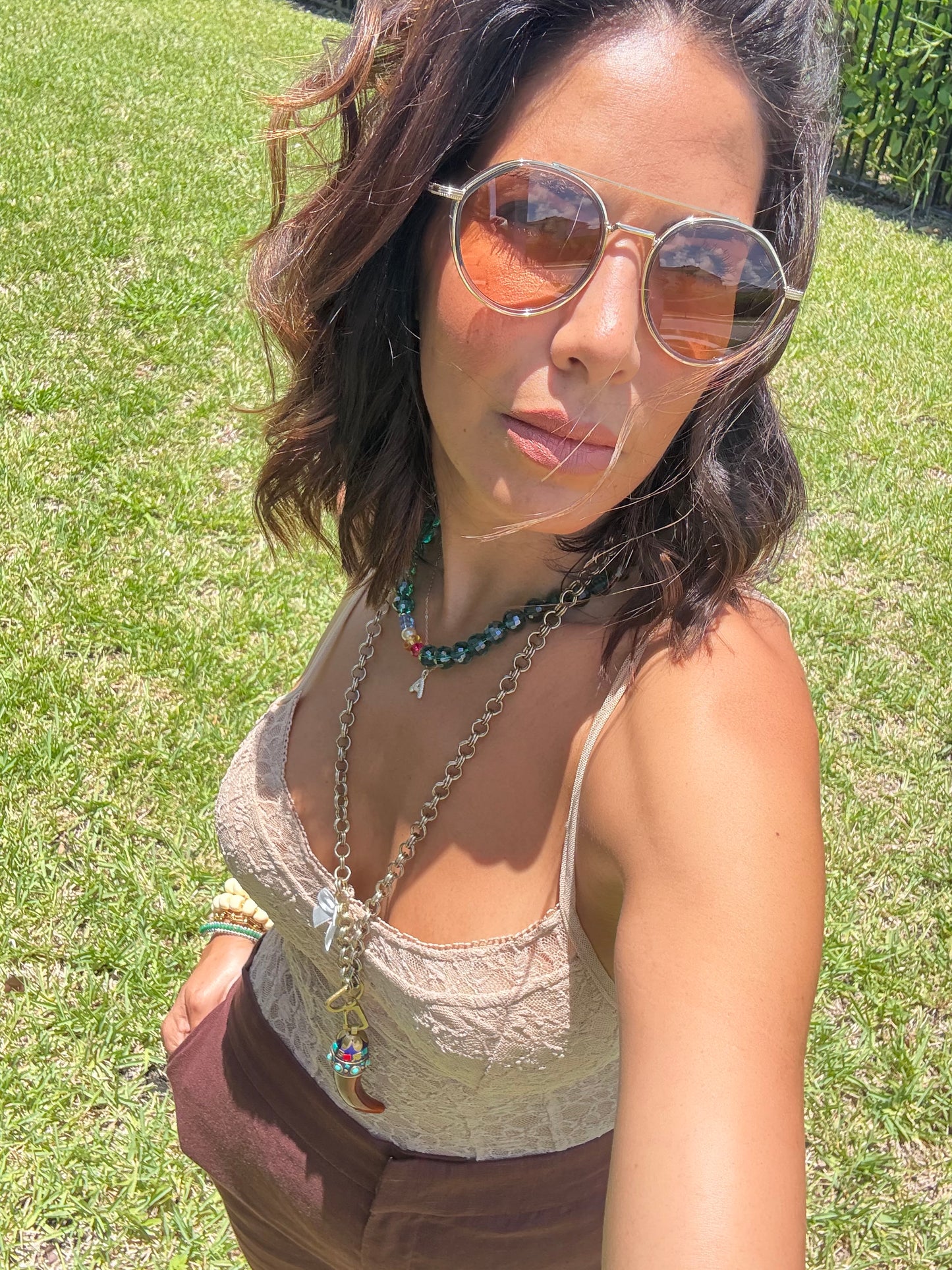 Round Frame Sunglasses with Brown Lenses