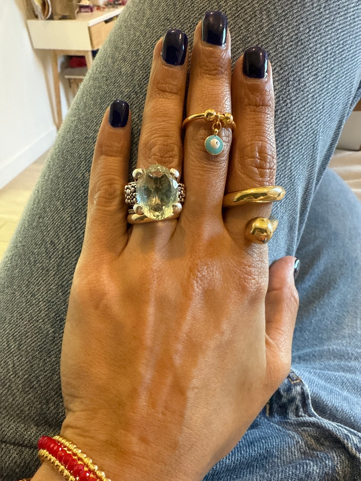 Golden Adjustable Evil Eye Charm Ring