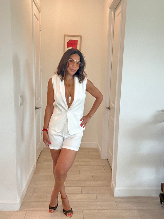 White Tailored Vest and Shorts Set