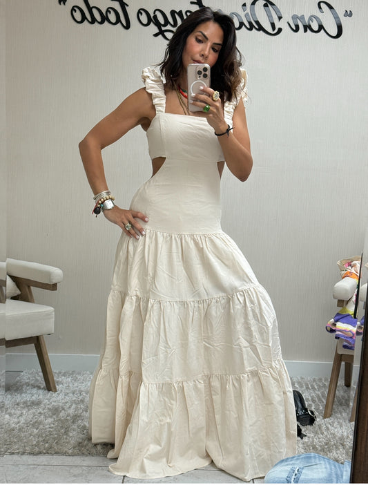 “ALMA LIBRE” RUFFLE SLVLESS TIERED MAXI DRESS