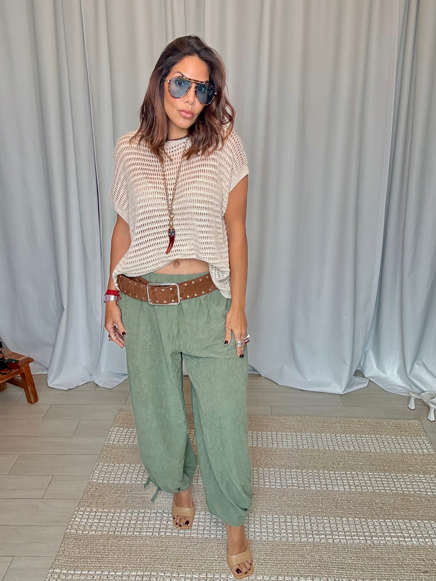 SUEDE ELASTIC ALADIN PANTS