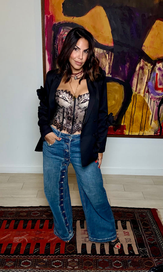 Infinite Button Wide-Leg Jeans