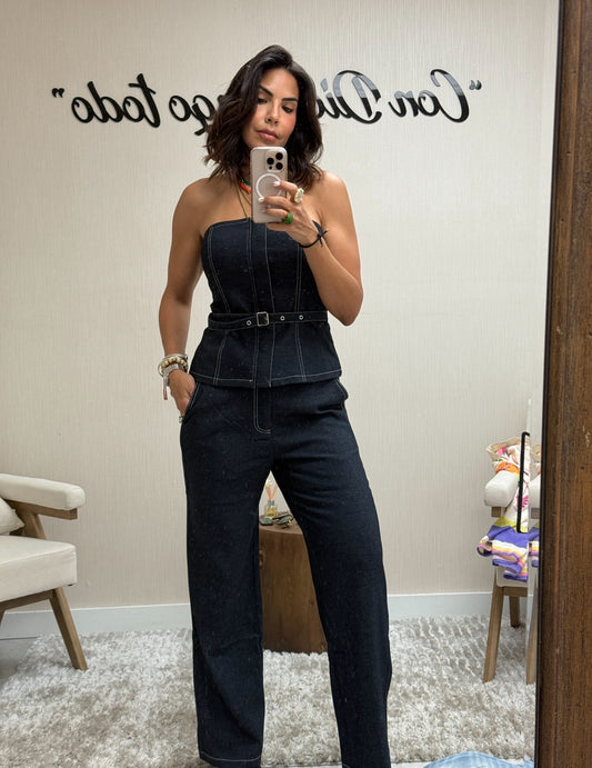 STRAPLESS BELTED VEST & PANTS