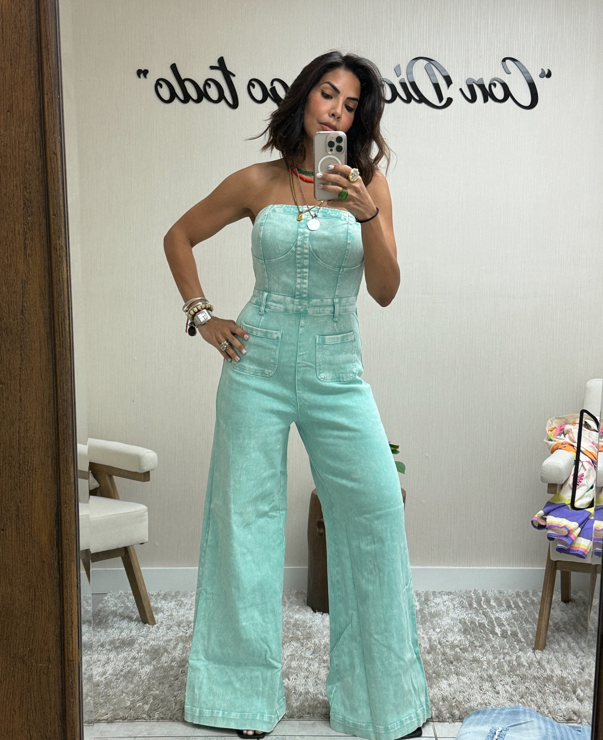 Strapless Wide-Leg Jumpsuit with Front Pockets