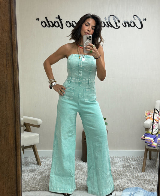 Strapless Wide-Leg Jumpsuit with Front Pockets