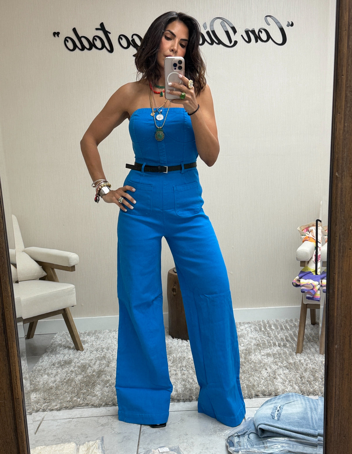 Strapless Wide-Leg Jumpsuit with Front Pockets