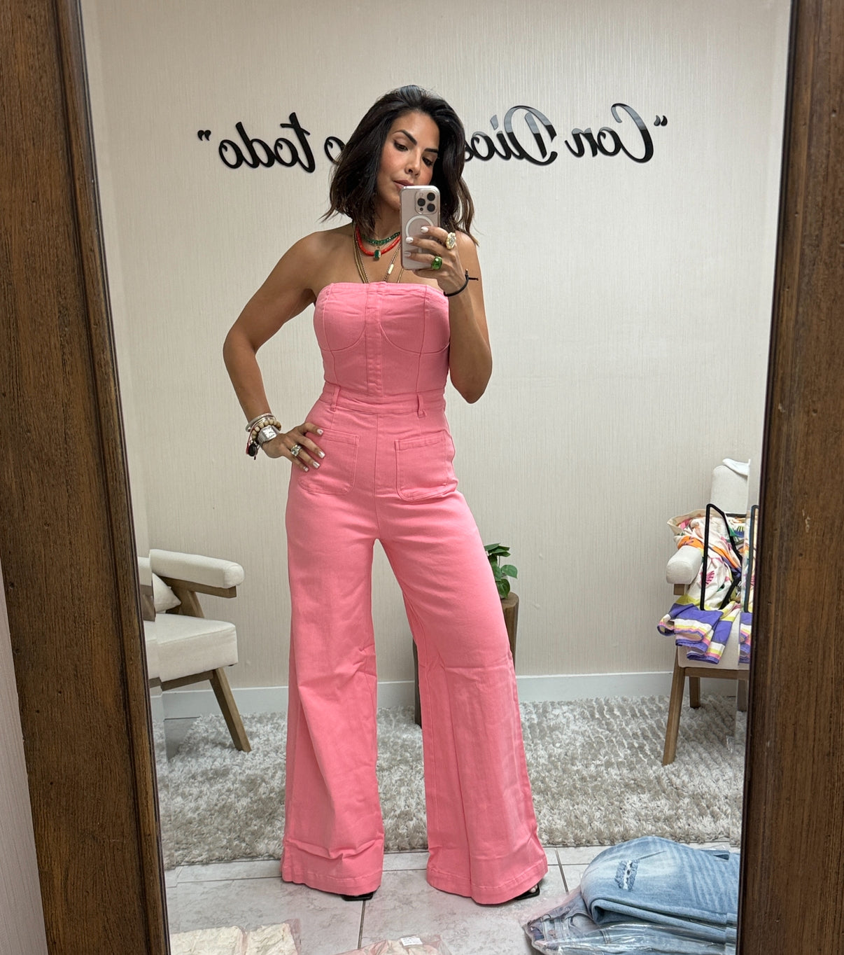 Strapless Wide-Leg Jumpsuit with Front Pockets