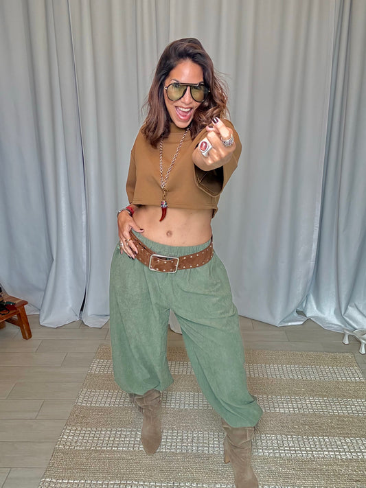 SUEDE ELASTIC ALADIN PANTS