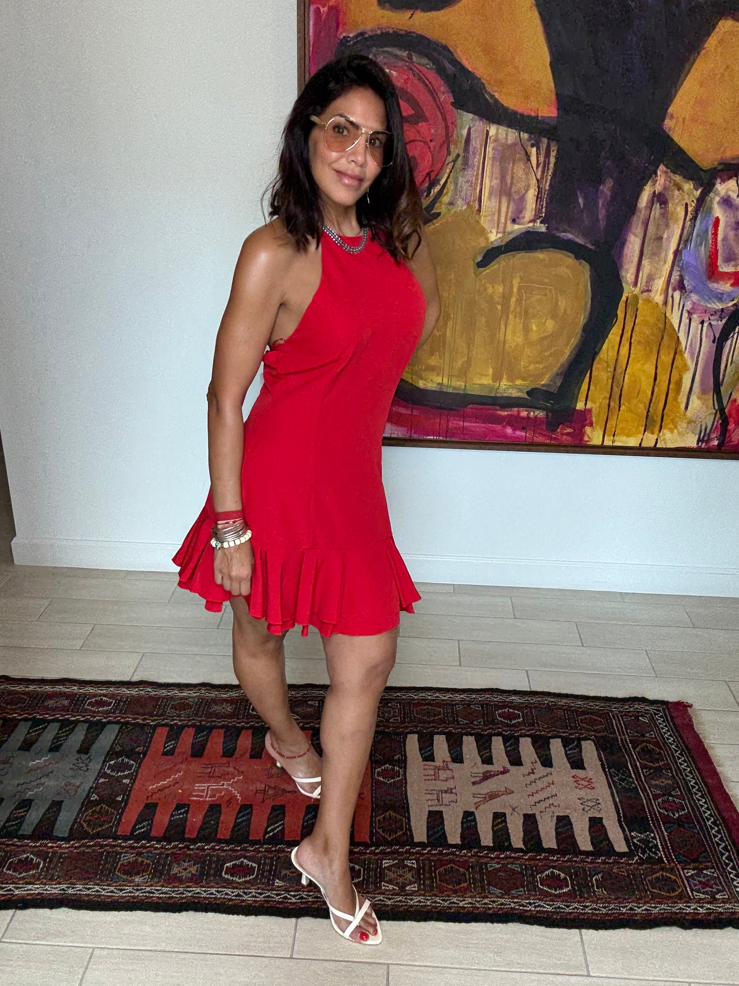 Red Ruffle Halter Mini Dress