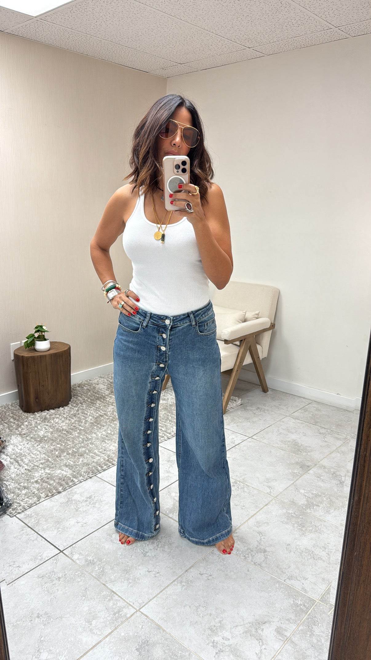 Infinite Button Wide-Leg Jeans